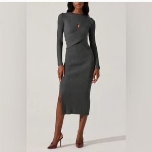 ASTR The Label Cutout Long Sleeve Ribbed Midi Dress